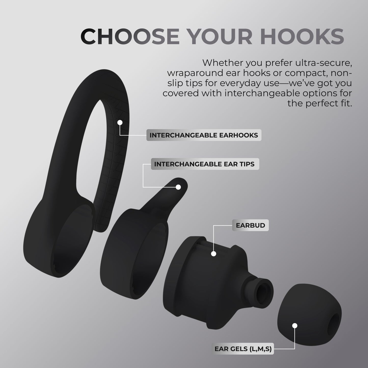 Coby True Wireless Bluetooth Earbuds, Interchangeable Ear Hooks and Tips, Multi-Sized Ear Gels, Sweat-Resistant Design, 14-Hour Play Time, Drop-Proof…