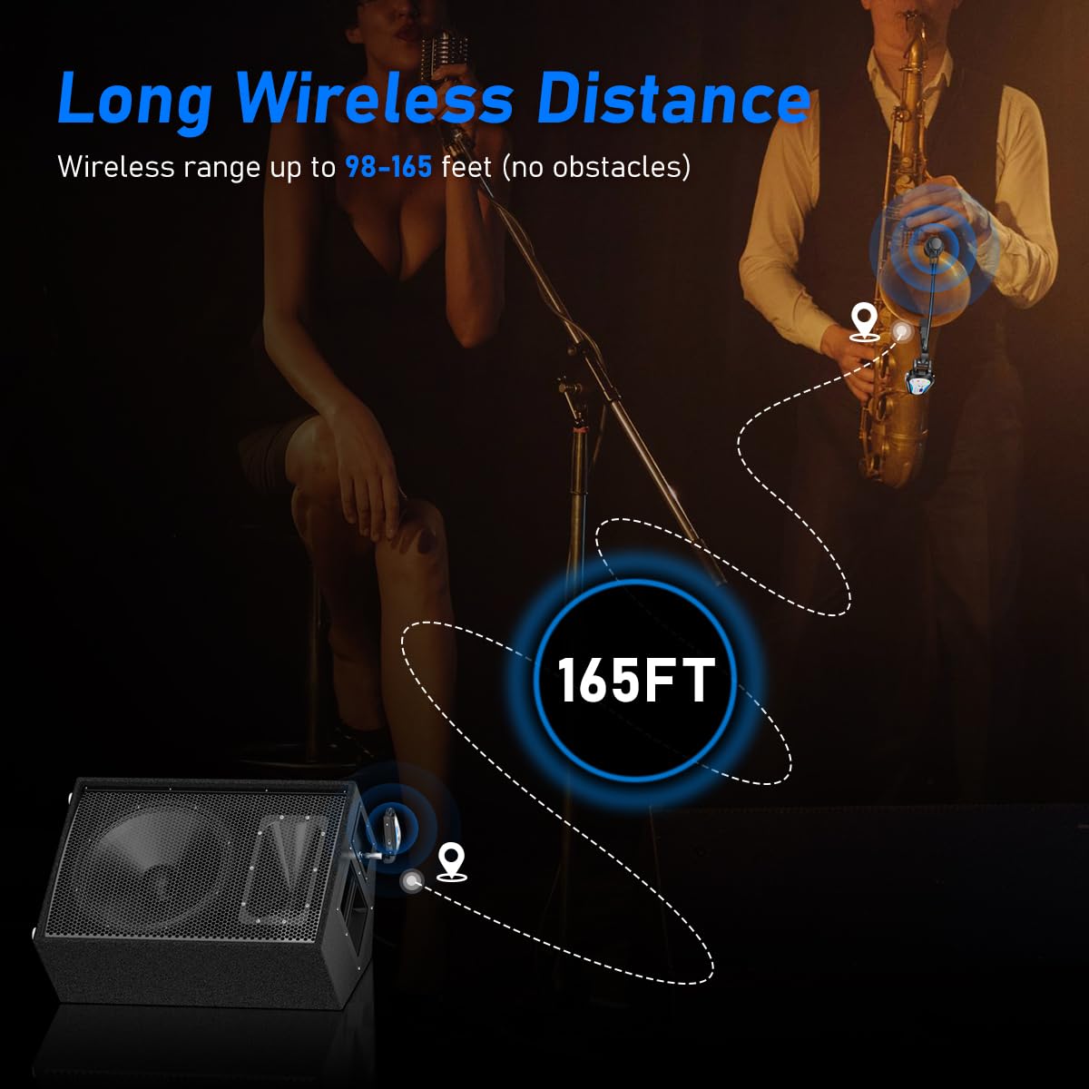 KIMAFUN 2.4G Wireless Saxophone Microphone, Clip-on Instrument Microphone, 100ft Range, Plug and Play, Wireless Transmitter & Receiver for Saxophone