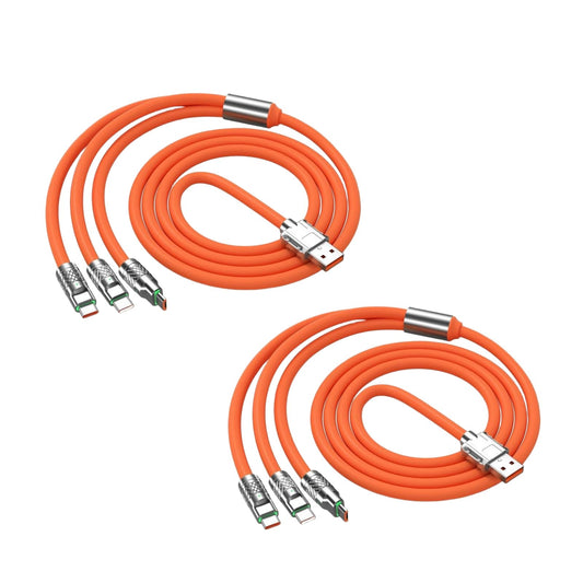 Calsgkspray 2Pcs Orange 3 in 1 Multi USB Cable 100W Multi Charger Cable Fast Charging Cable to Various Mobile Phones with Type-C/Android/Charging