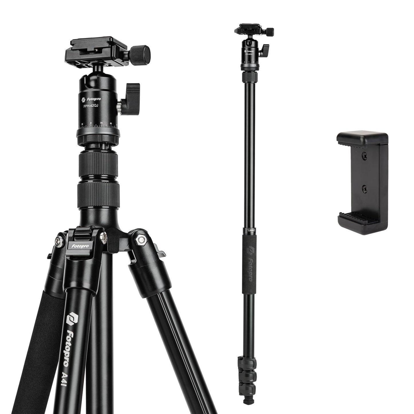 Fotopro 73" Camera Tripod, Aluminum Compact Travel Tripod and Monopod with 360° Ball Head Quick Release Plate, Professional Camera Tripod for DSLR