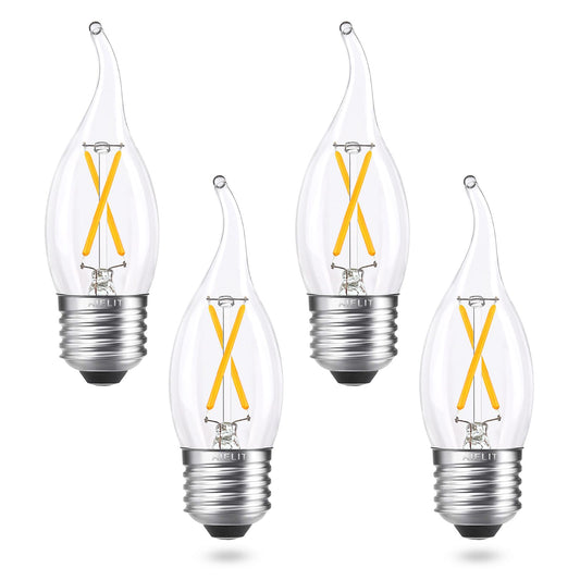 AIELIT Dimmable E26 LED Bulb 25W Equivalent, Candelabra Light Bulbs, Energy Efficient 2W, Warm White 2700K, 200lm Flame Tip CA10 LED Light Bulb