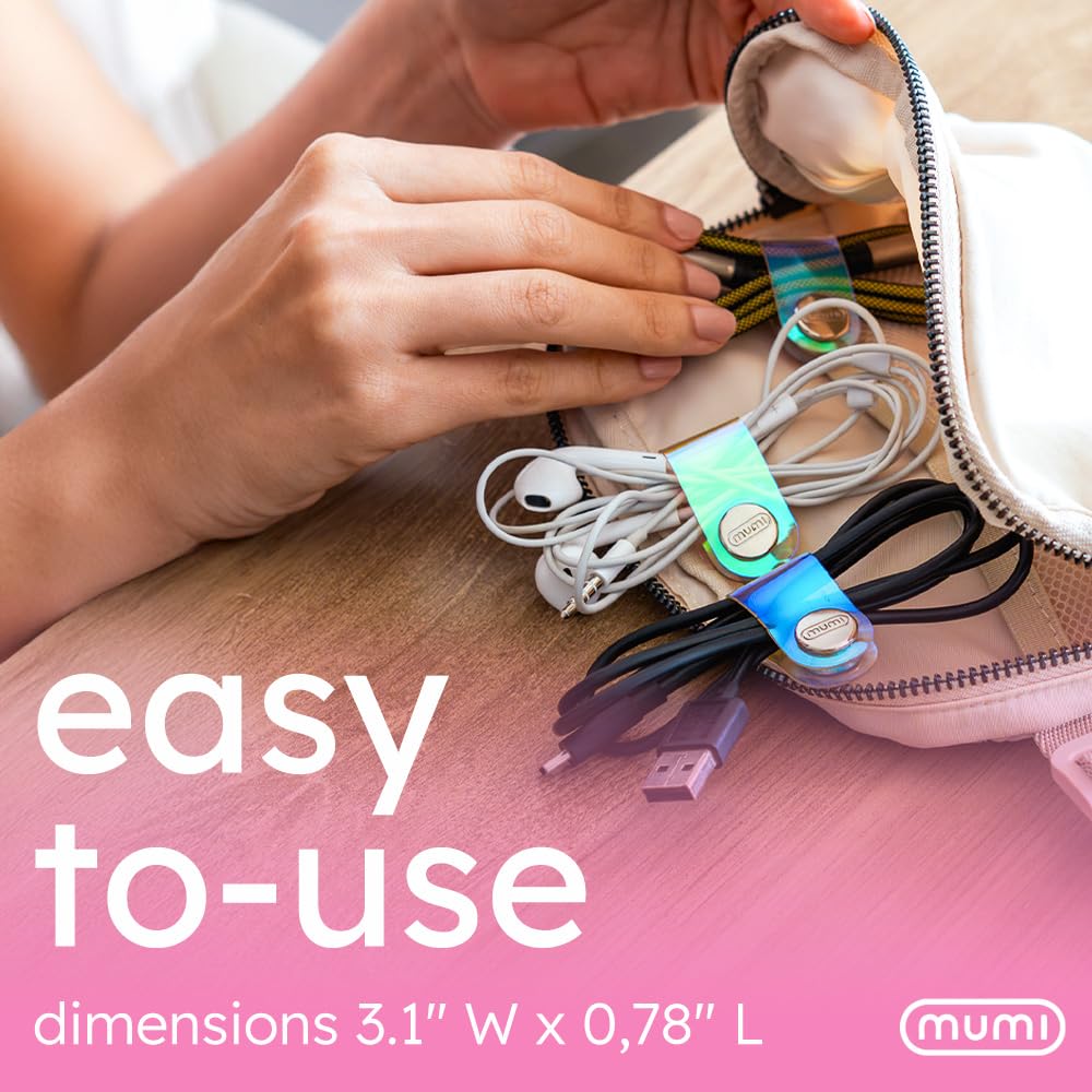 MUMI Holographic Cord Organizer - Stylish Cable Ties and Cord Wraps for Cable Management - Set of 3 Durable 3.1 x 0.78-inch Straps