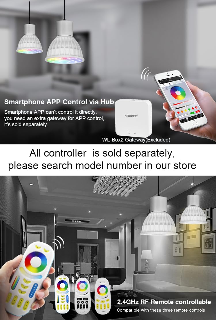 LGIDTECH FUT104 Miboxer 4W MR16 Led 2.4GHz Bulb Spotlight GU5.3 Socket AC/DC 12V RGB+CCT Color and Temperature Changeable Dimmable,But Single Bulb