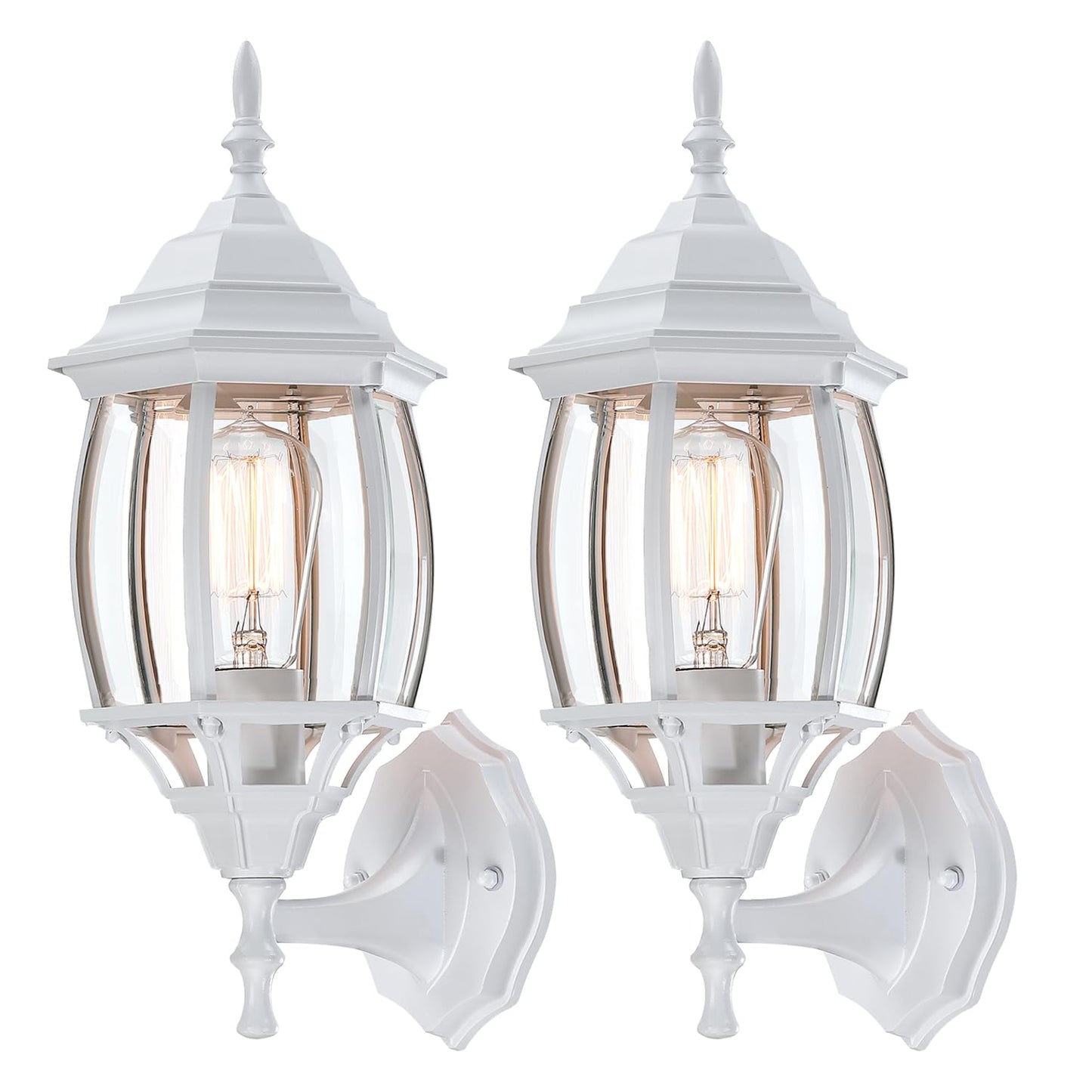 Faymart lighting 2 Pack White Porch Light - Outdoor Wall Sconce 16.8in White Outdoor Light Fixture for House Garage Metal and Glass Exterior Wall