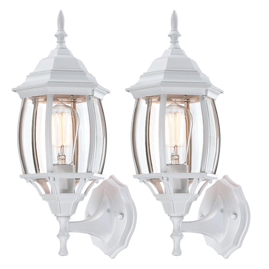 Faymart lighting 2 Pack White Porch Light - Outdoor Wall Sconce 16.8in White Outdoor Light Fixture for House Garage Metal and Glass Exterior Wall