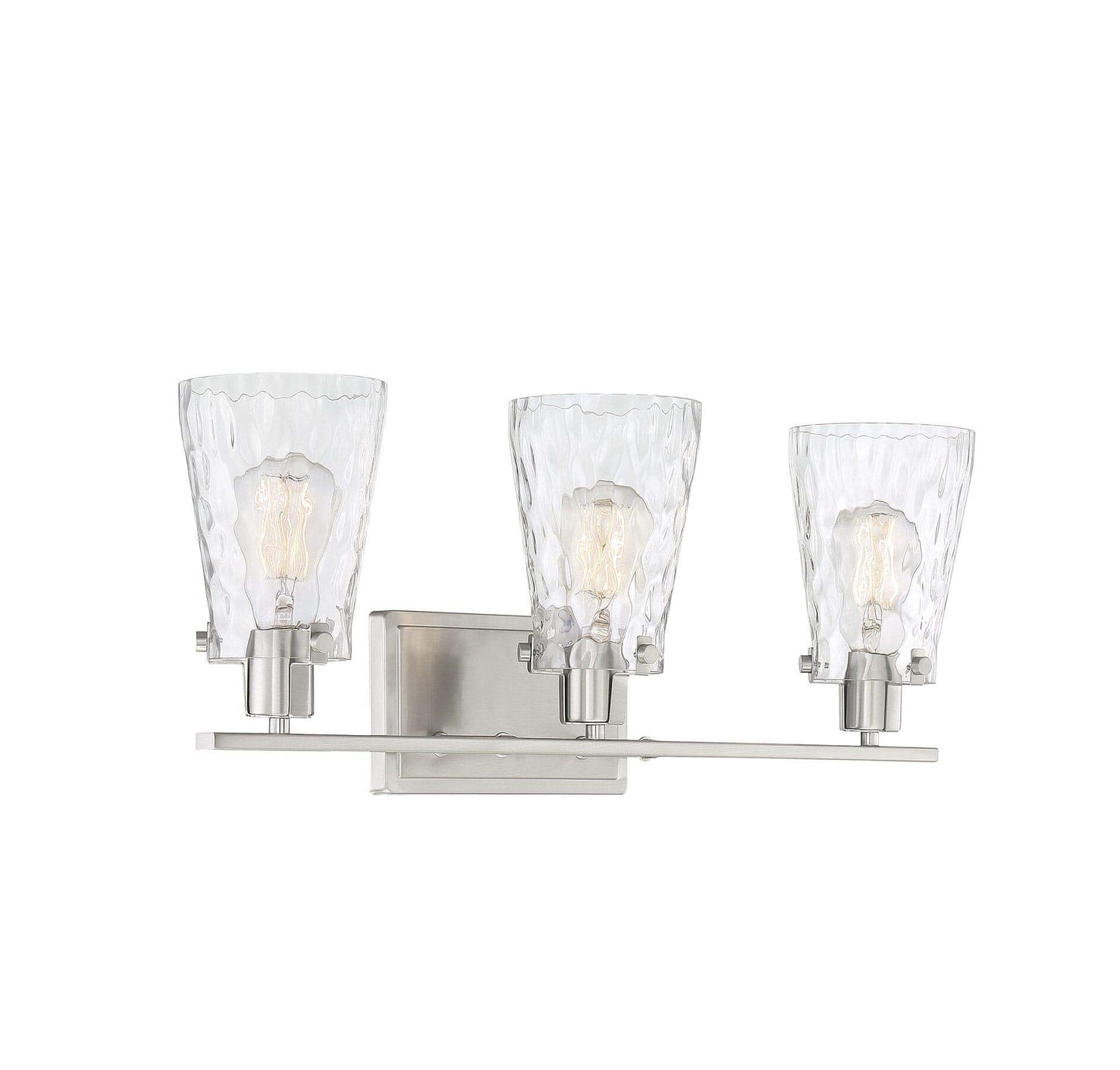 Savoy House 8-4508-3-SN Vaughan Modern Clear Water Glass Bathroom Vanity Wall Light, 3-Light 180 Total Watts, 9" H x 24" W, Satin Nickel