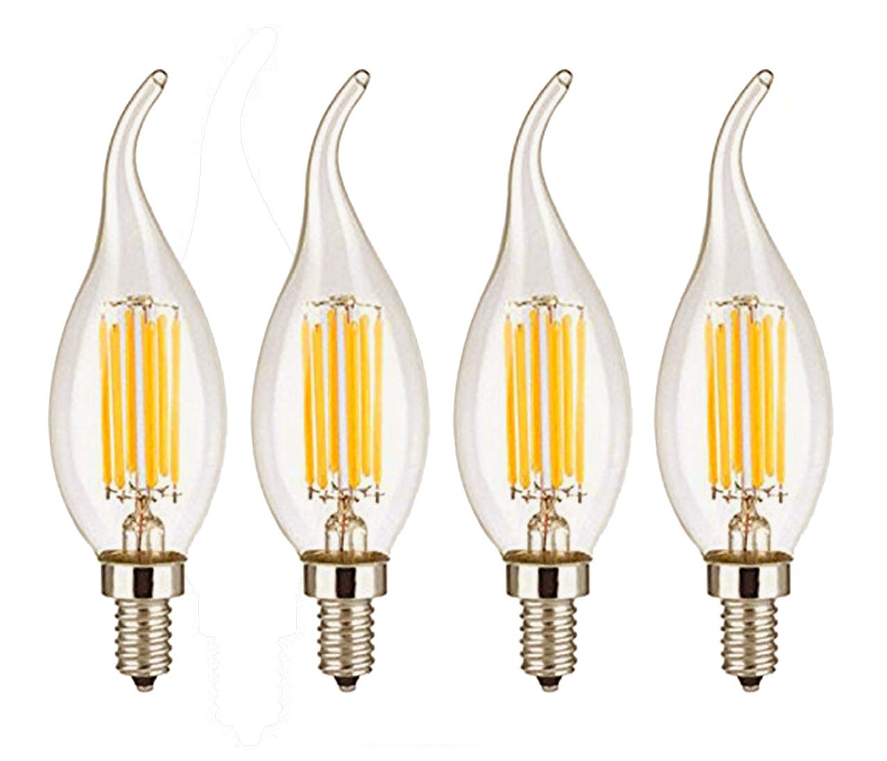 CTKcom 4W Dimmable LED Candelabra Bulb(4 Pack)- E14 Base Antique Candelabra Light Bulb 40W Equivalent Lamp, Warm White 2700K,C35 Flame Shape Bent Tip