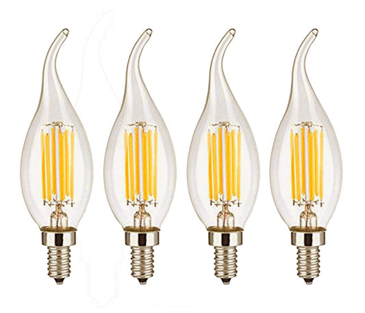 CTKcom 4W Dimmable LED Candelabra Bulb(4 Pack)- E14 Base Antique Candelabra Light Bulb 40W Equivalent Lamp, Warm White 2700K,C35 Flame Shape Bent Tip