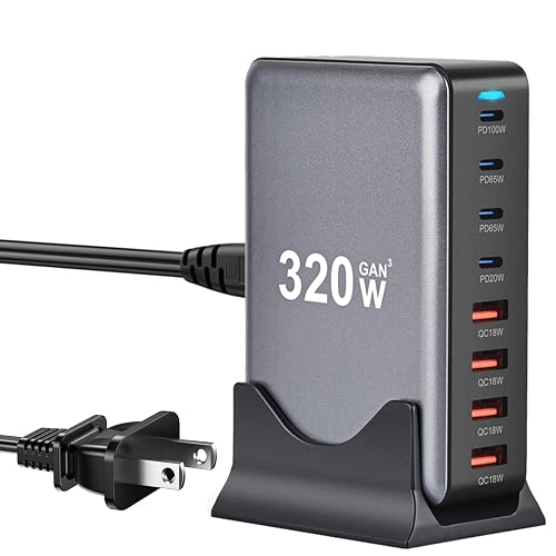 USB C Charger Block 320W 8 Port GaN3 Fast Charging Station Compatible with Laptop,ipad, iPhone 16/15/14/13 /12 Pro Max Fast Charger Pixel Note MacBook