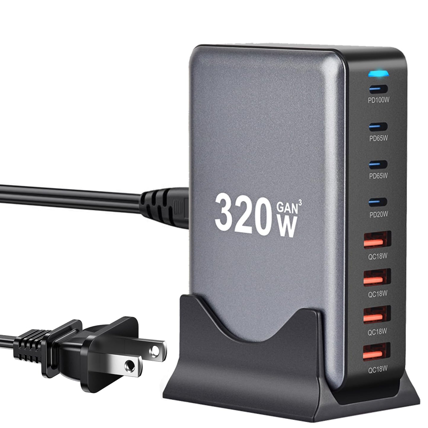 USB C Charger Block 320W 8 Port GaN3 Fast Charging Station Compatible with Laptop,ipad, iPhone 16/15/14/13 /12 Pro Max Fast Charger Pixel Note MacBook
