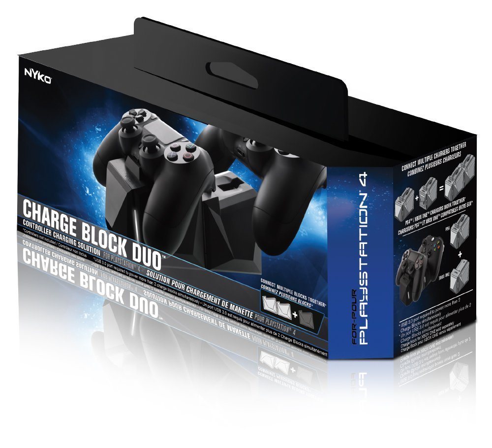 Nyko Charge Block Duo - 2 Port Controller Charging Station with Patented Charging Dongles and Micro-USB/AC Power Cord for PlayStation 4