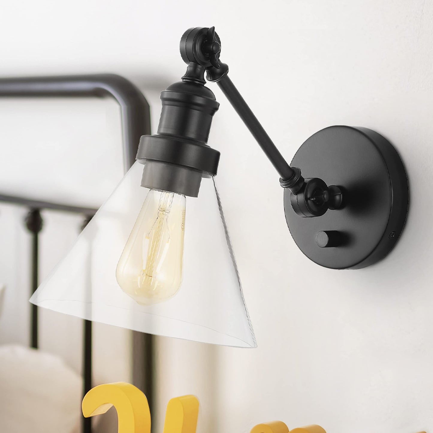 JONATHAN Y 8" Oil Rubbed Bronze Adjustable LED Wall Sconce, Plug-in Wall Lamp with Dimmer Switch, Clear Glass Shade for Bedroom Living Room Kitchen