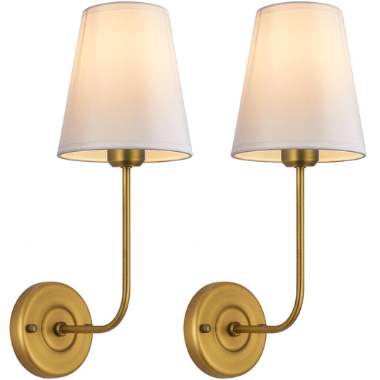 PASSICA DECOR Hardwired Wall Sconces Set of 2 Vintage Industrial Wall Lamp Light Fixture with Flared White Fabric Shade for Living Room Bedrooms