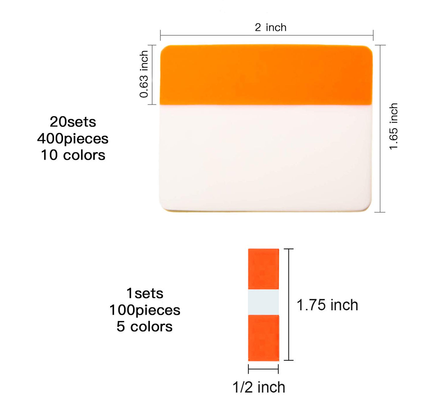 500 Pieces Tabs 2 Inch Sticky Index Tabs, Writable and Repositionable