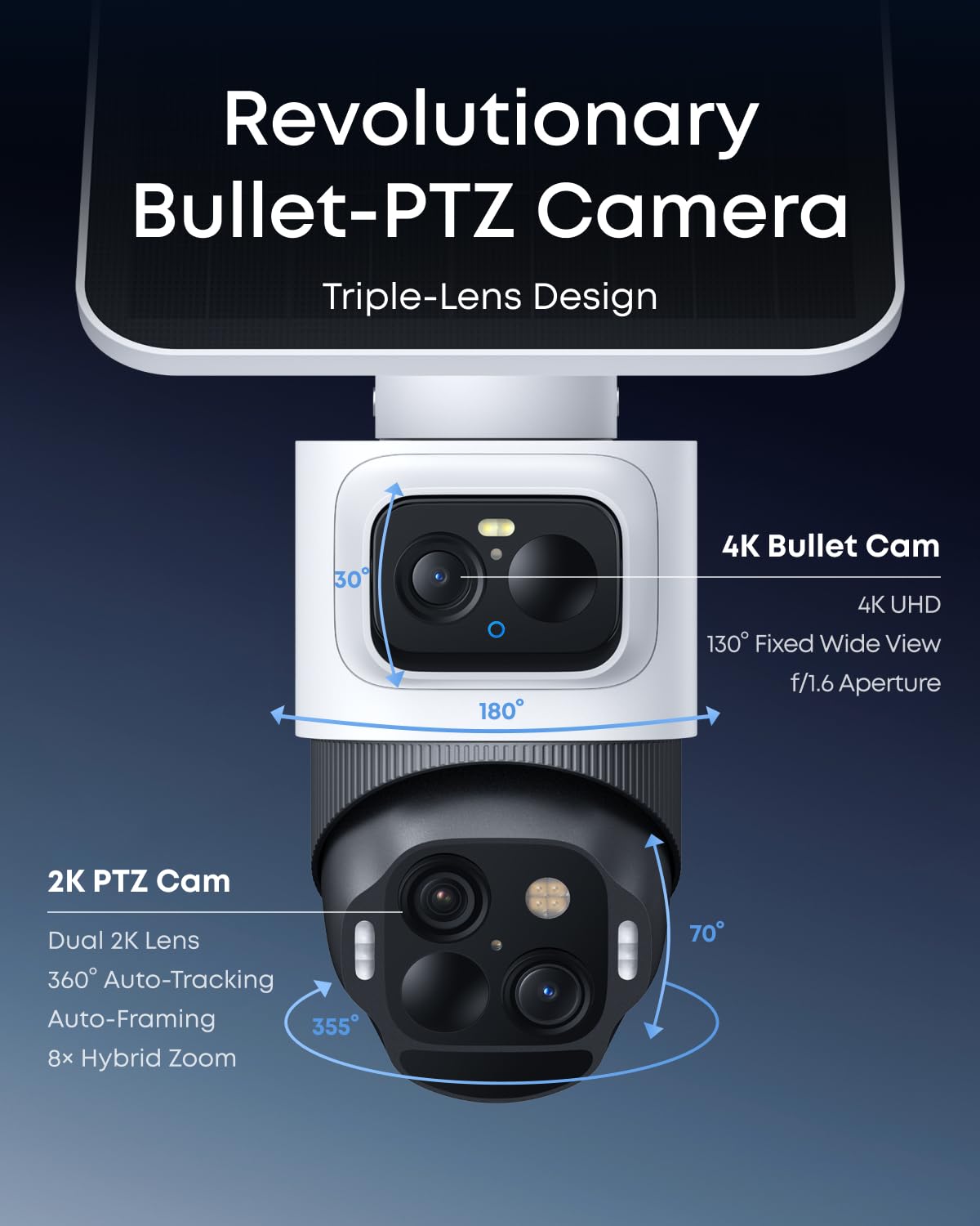 eufy Security eufyCam S4 2-Cam Kit,4K Solar Camera Wireless Outdoor, Triple Lens Bullet-PTZ Cam, 360° View, Cross-Cam Track, AI Recognition, 8X Zoom