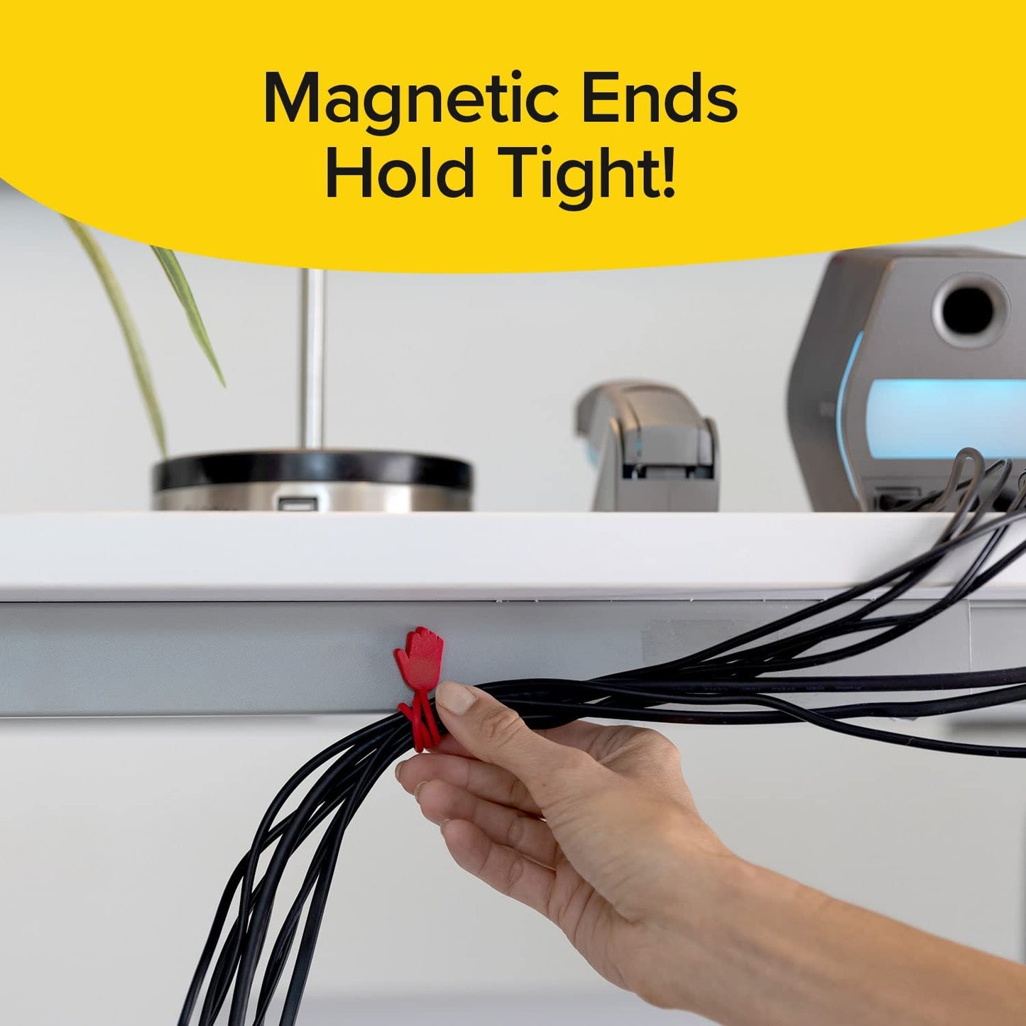 Ruby Holding Hands Ultra-Powerful Magnetic Silicone Zip Ties, AS-SEEN-ON-TV, Industrial-Strength Cable Ties with Magnet Automatically Stick Together