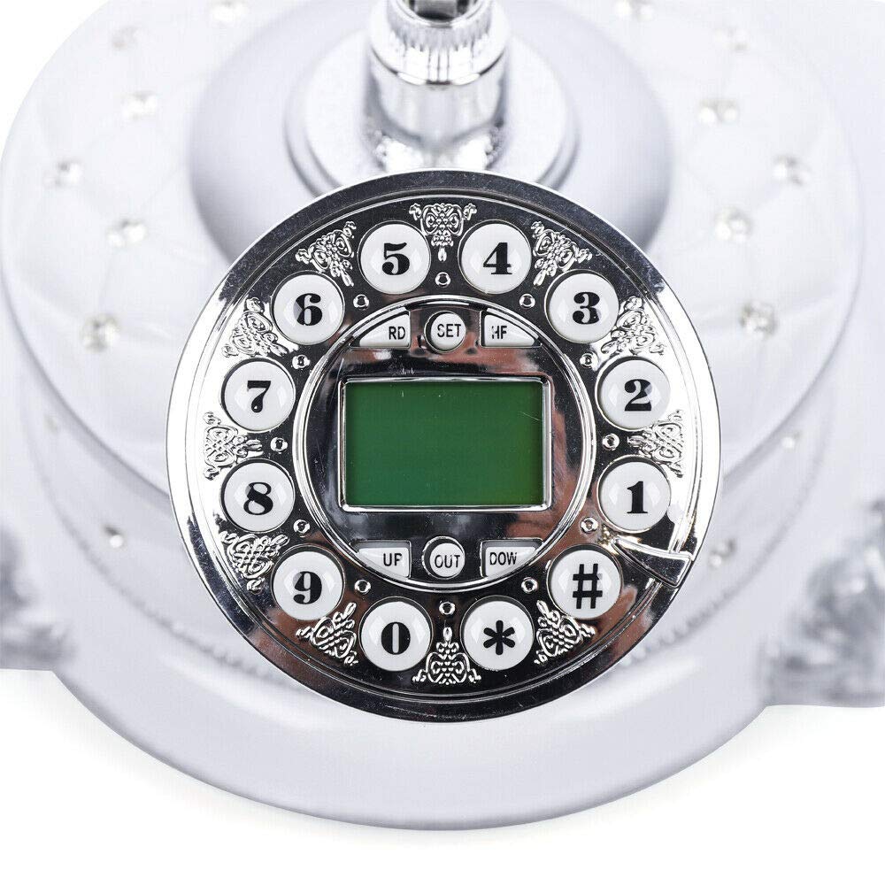 Vintage Rotary Phone, White Home Desk European Style Dial Telephone Handset Landline Phone Caller ID Check