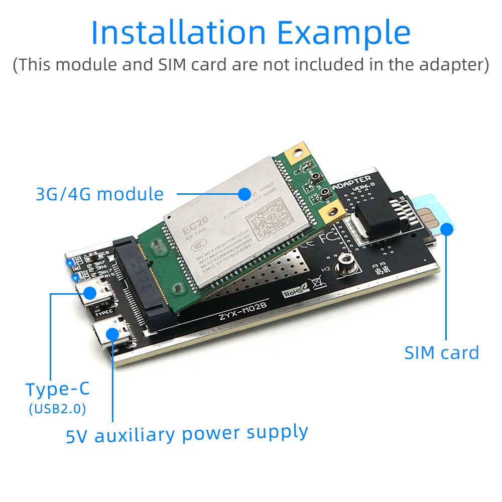 HLT Mini PCI-E to USB 2.0(Type C) Adapter with SIM Card Slot and Auxiliary Power Interface for WWAN/LTE Module