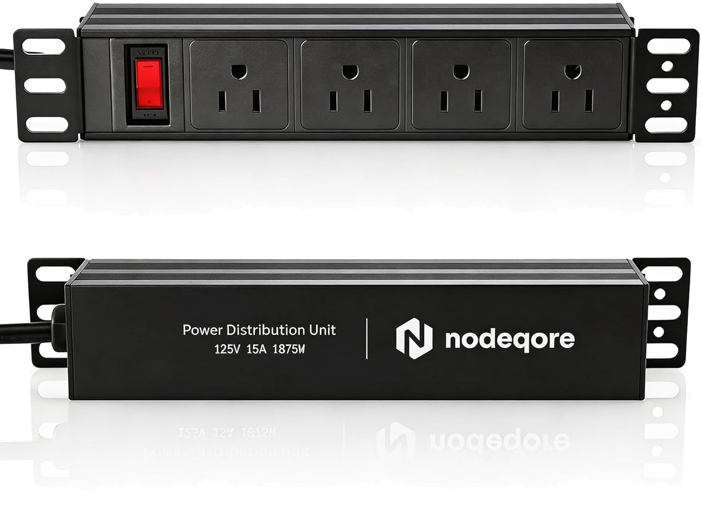 NodeQore 10 inch Rack PDU, 4 Rear Outlets, 1020J Surge Protection &15A Overload Switch, 1U RackMount, Rack Mount Power Strips for 10'' Mini Server