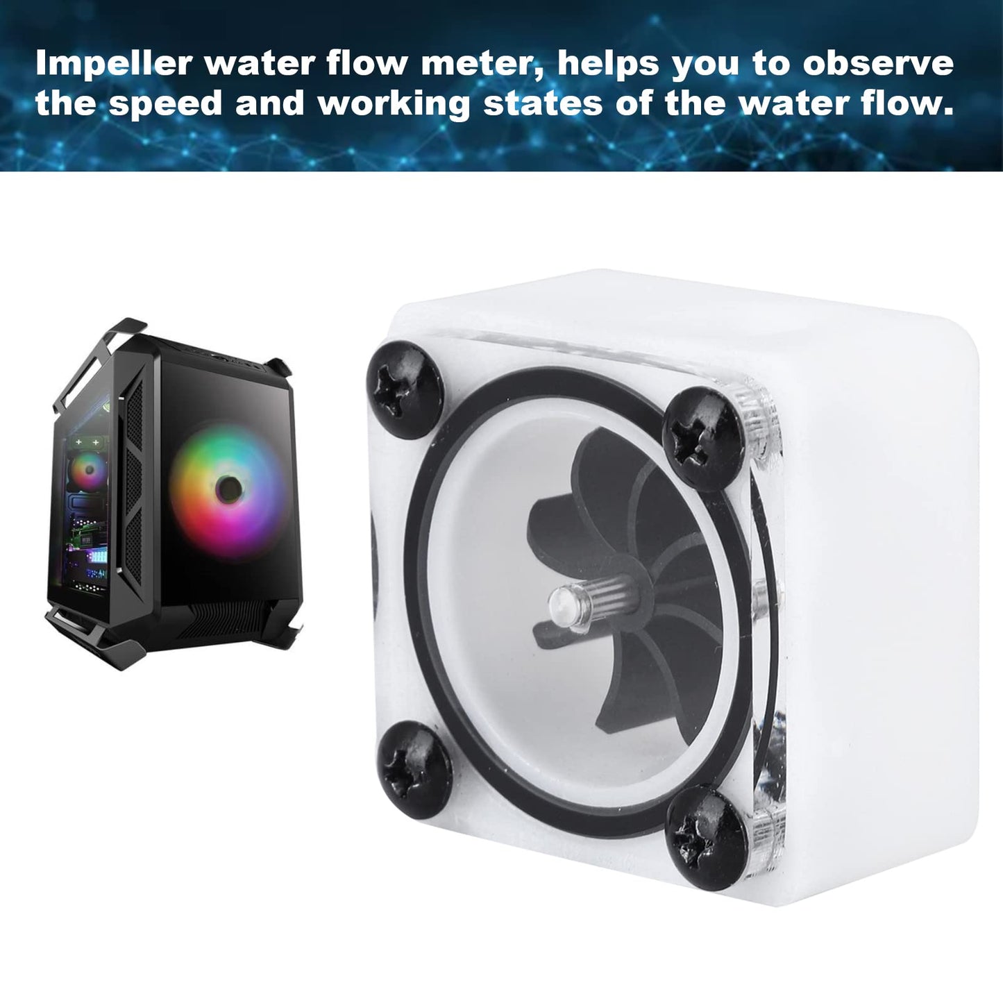 G1/4 Thread Revolving Speed Water Cooling POM Acrylic Material Impeller Water Meter Indicator with Silicone Sealing Ring, for PC Water Cooling