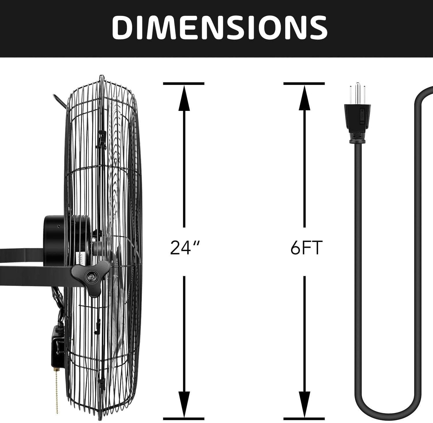 Simple Deluxe 24 Inch Industrial Wall Mount Fan, Max 7600 CFM 3 Speed Commercial Ventilation Metal Fan for Warehouse, Greenhouse, Workshop, Patio