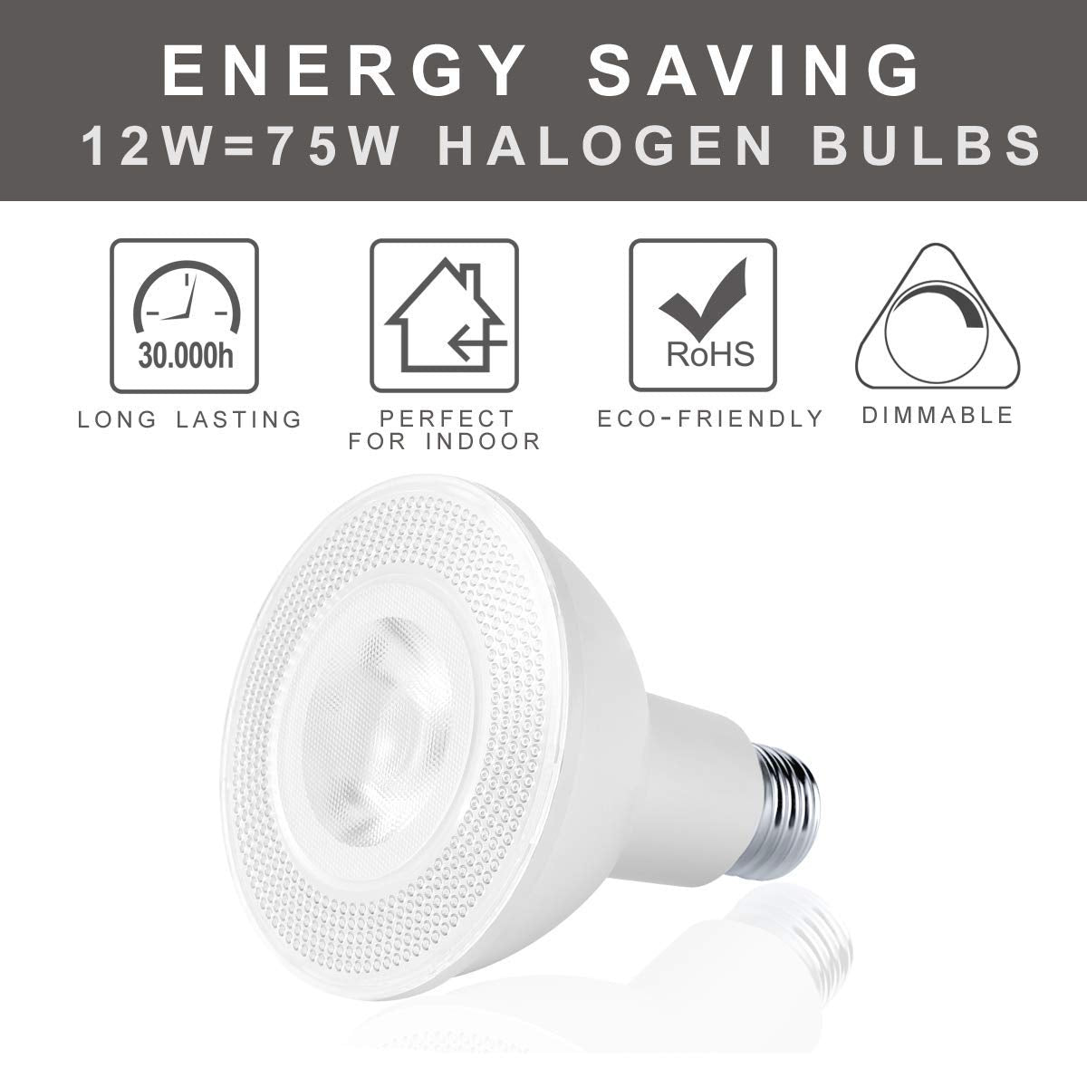 PAR30 LED Flood Light Bulbs Long Neck 5000K Daylight Dimmable 75W Halogen Equivalent 12W E26 1300LM 40 Degree Spotlight for Recessed Can Lighting
