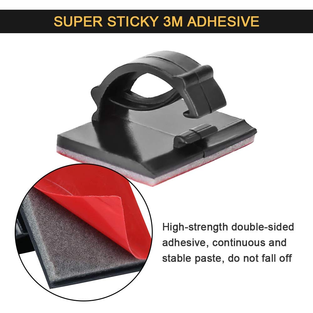 EtoBesy Adhesive Cord Organizer, Management 3M Cable Ties Wire Clips Organizer Cable Clamp Holders for Desk Car Tables PC Laptop TV Home Office Walls