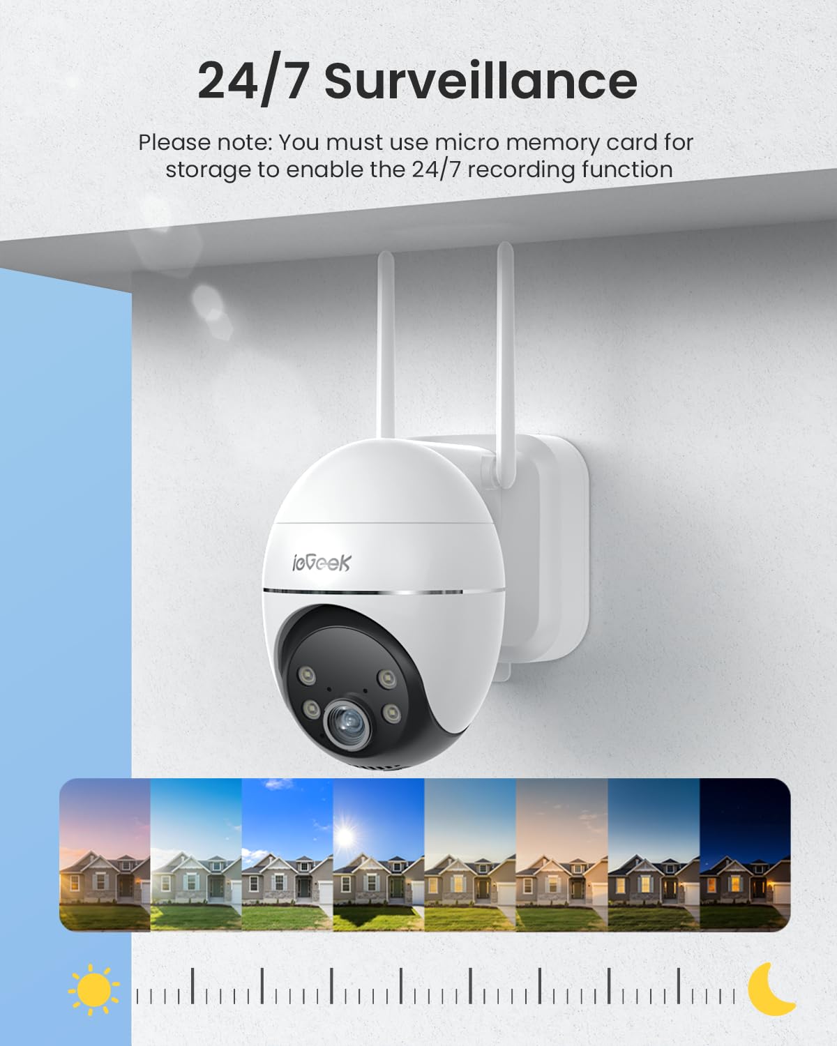 ieGeek Solar Security Cameras Wireless Outdoor, WiFi Surveillance Camera with Solar Panel & 9000mAh Battery, 24/7 Recording, 360° Panoramic View, Auto