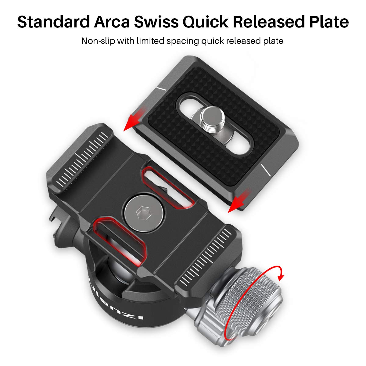ULANZI U-80L Metal Ball Head Camera Mount Arca Swiss 360 Rotating with Quick Release Plate & Cold Shoe, 22lbs/10kg Load for 1/4" Tripod, Monopod, DSLR