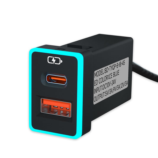 Car Charger PD QC3.0 Fast Charging Type c USB Port Socket,with LED Light Show for Toyota Compatible with Smart Phone,Tablet,and USB Device More.?Ice