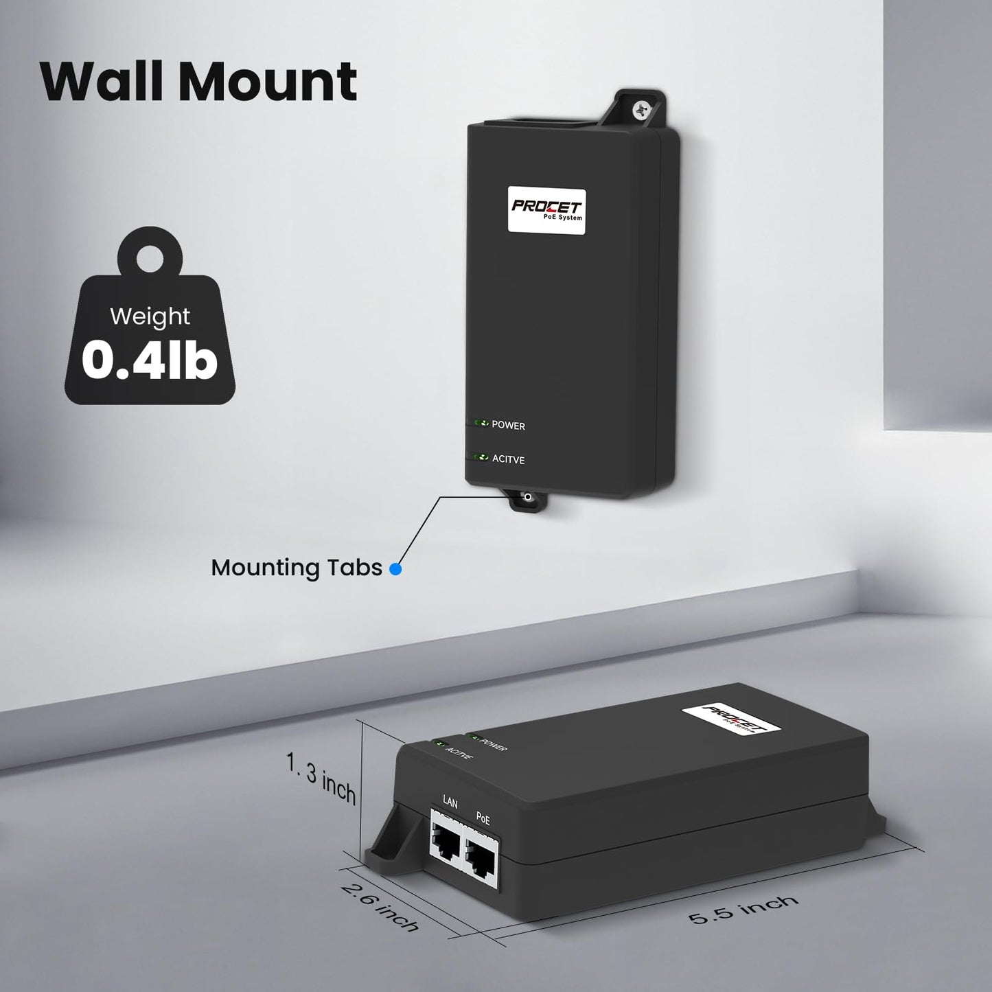 PROCET 10 Gigabit PoE Injector 60W Active IEEE802.3BT for eero PoE 7, UniFi E7 Campus, U7 Pro XG, Sisco Wireless Access Point, PTZ AI Camera, NAS