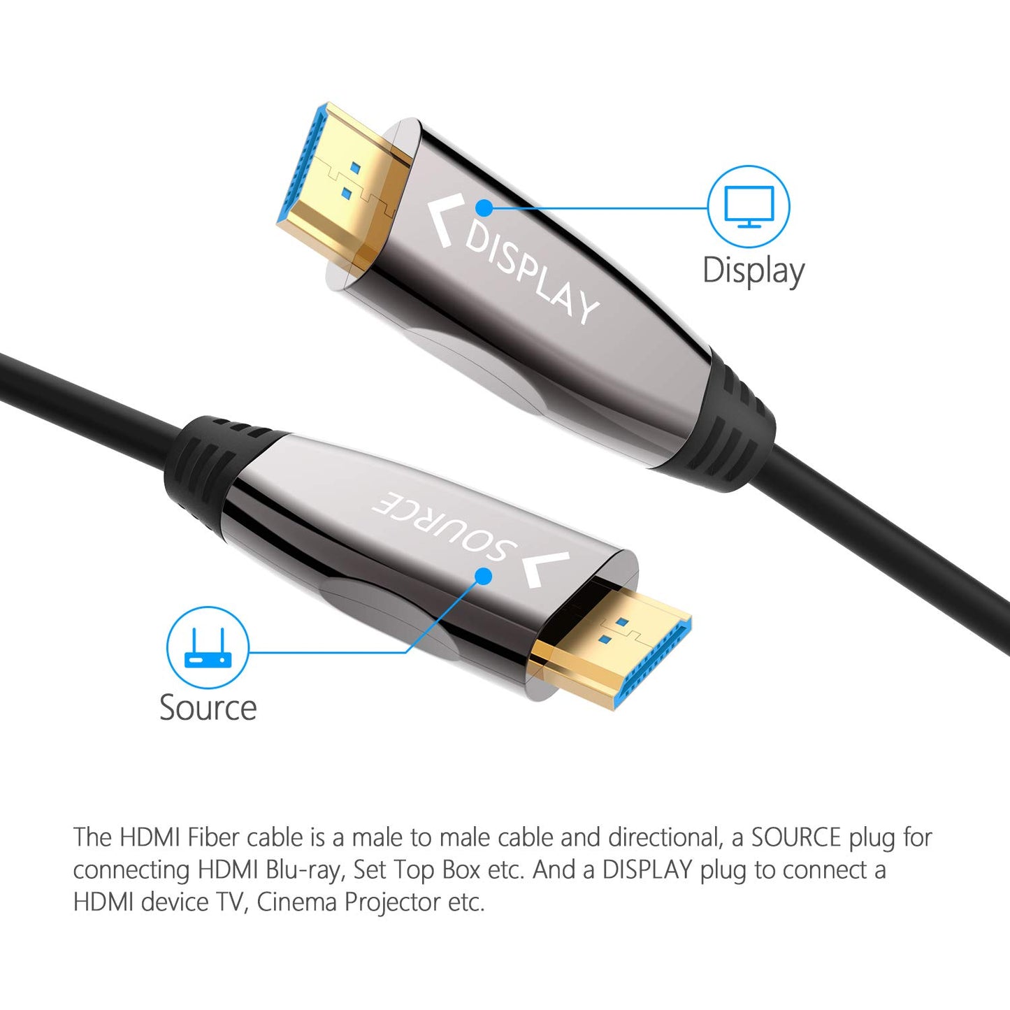 DELONG Fiber Optic HDMI Cable 50ft, Long HDMI cord support 4K 60Hz UHD/HDR/HDTV/3D IMAX/Dolby Vision,compatible with AV receiver,4K projector, UHD