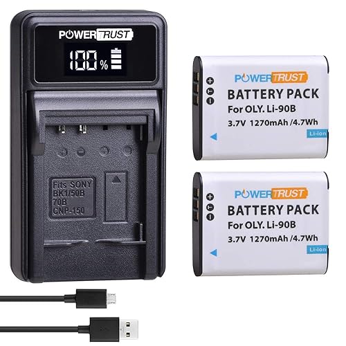 PowerTrust 2Pack LI-90B Li-92B Battery and Charger for Olympus Tough TG-1 iHS TG-2 iHS TG-3 TG-4 SH50 iHS SH60 Batteries