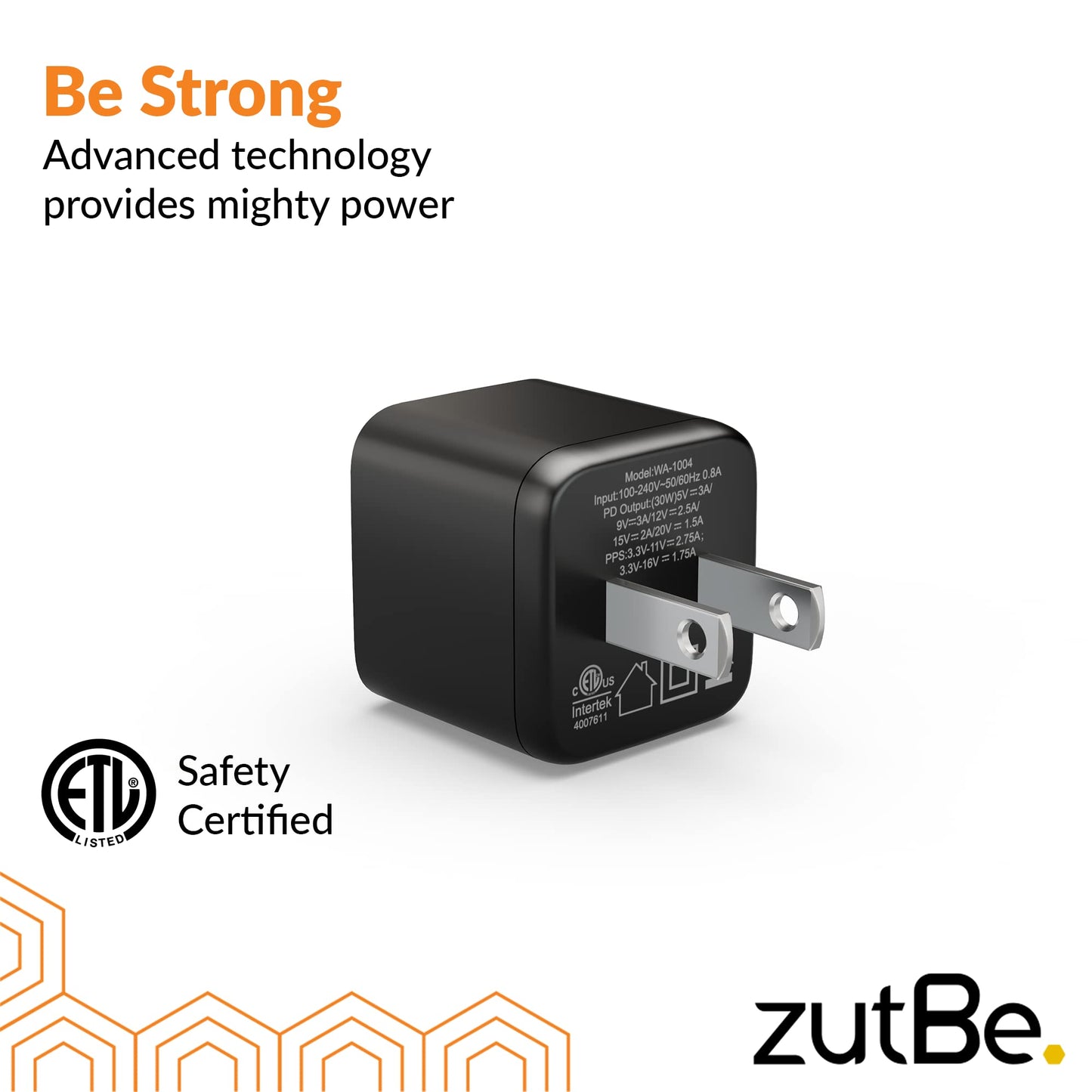 zutBe 30W USB-C Mini Wall Charger, Fast Charging PD PPS for iPhone 17, 16/15/14/13 Pro Max, Galaxy S23/S22, Pixel 8/7, iPad Pro/Mini, ETL Certified