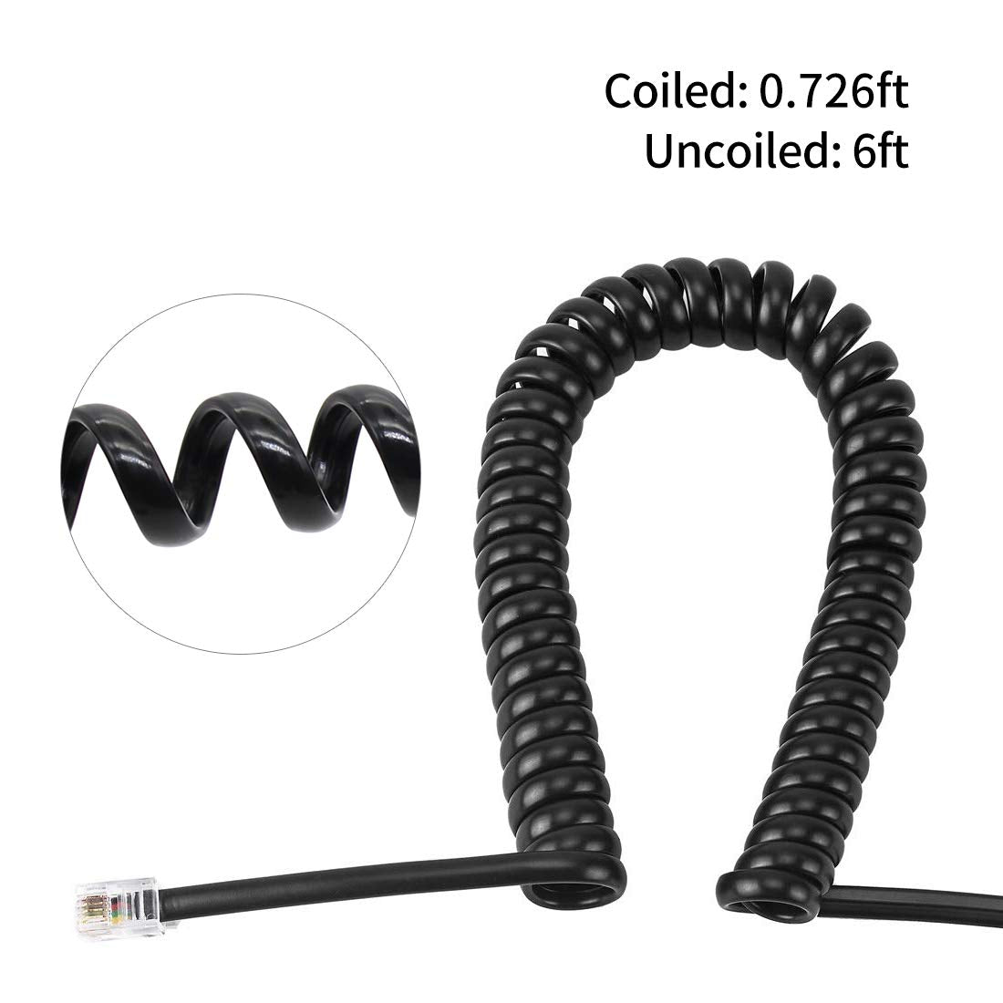 Telephone Handset Cord Detangler Cable Pure-Copper Coiled 0.72 to 6 Feet Uncoiled Landline Phone Spiral Curly Cable Extension Modular Wire Lead