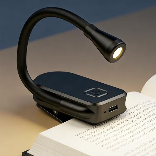 SURPOOTER Clip on Book Light, 3 Light Colors and stepless Brightness Adjustment, 360° Flexible, Small Lightweight Clip On Book Reading Light