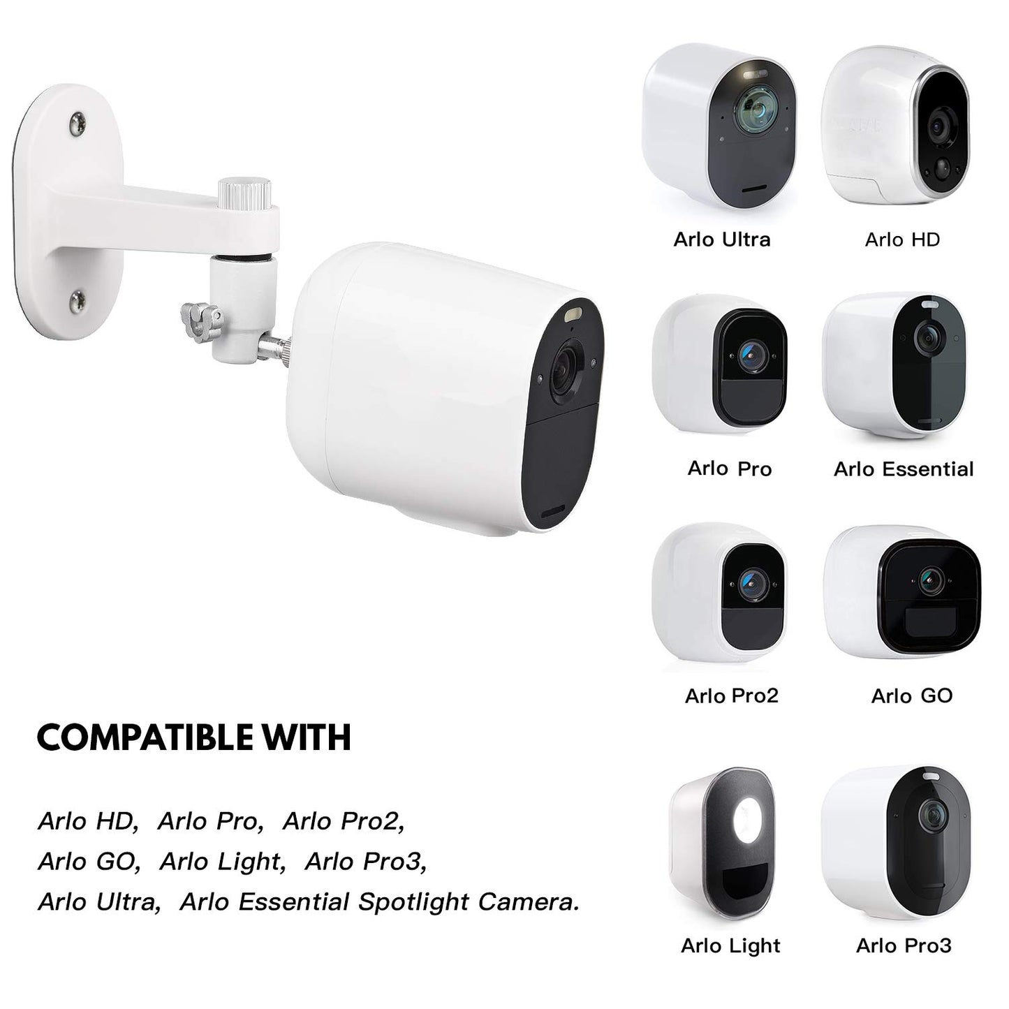 2Pack Security Wall Mount for Arlo Pro/Pro2/Pro3/Pro4/Ultra/Ultra2/Essential Spotlight Camera, Adjustable Indoor/Outdoor Mounting Bracket for Your