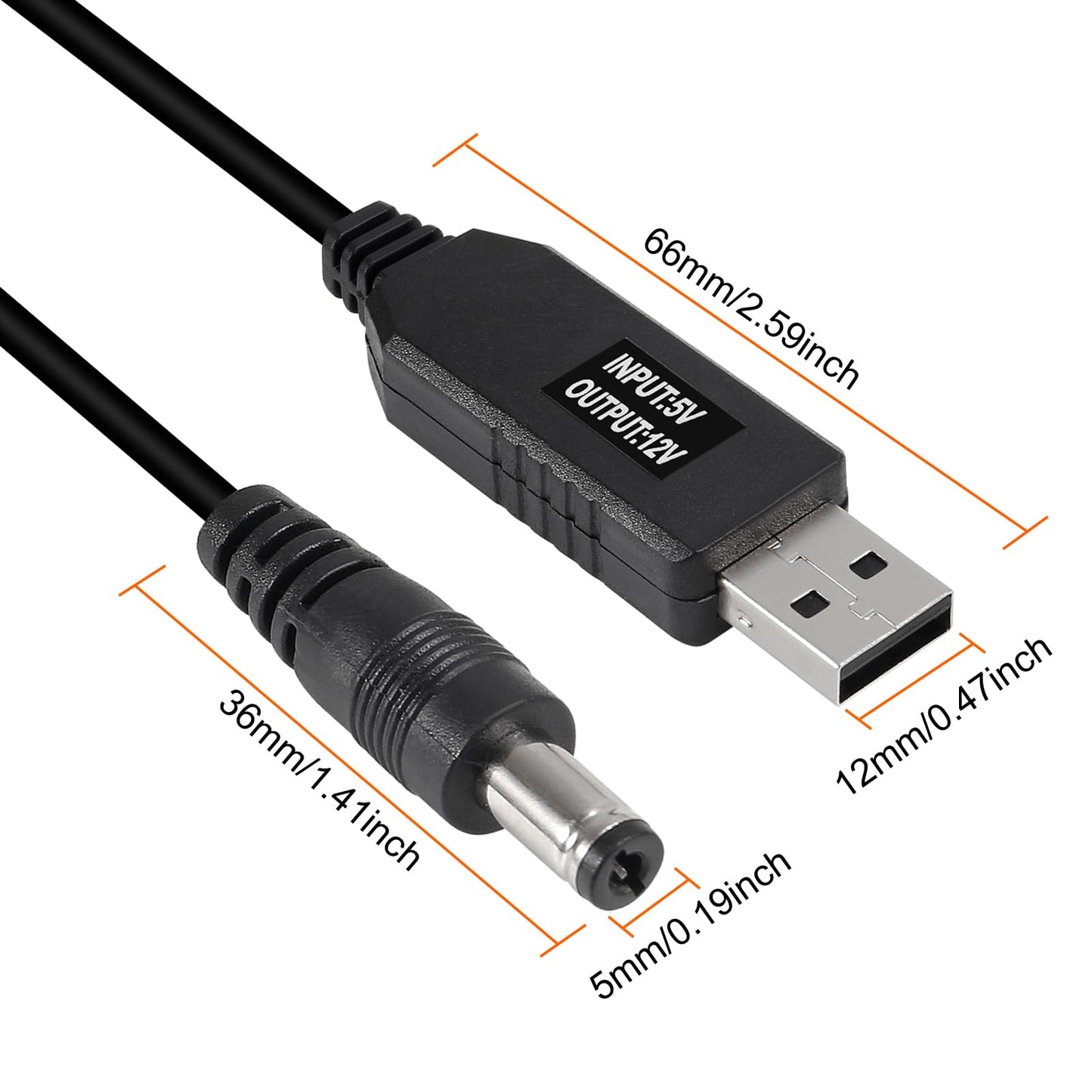 AITRIP 4pcs DC 5V to DC 12V USB Voltage Step Up Converter Cable Power Supply USB Cable with 5.5x2.1mm DC Connect Male 1M for WiFi Router Mini Fan