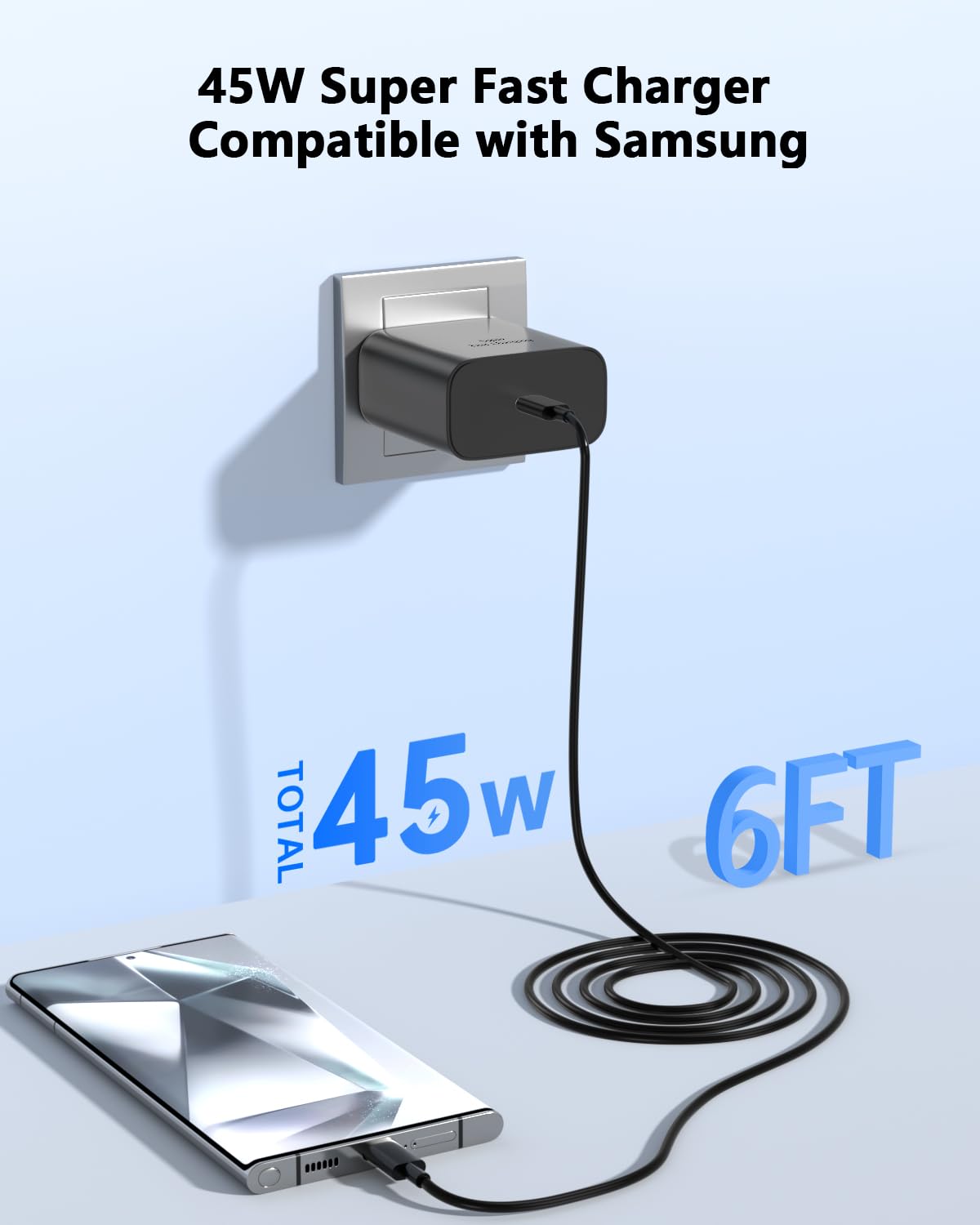 45W USB C Fast Charger Compatible with Samsung Galaxy S25 Ultra Fast Charging with 6ft Cable for S25/S24/S23 Ultra/S22+/S21/ Ultra,Galaxy Tab