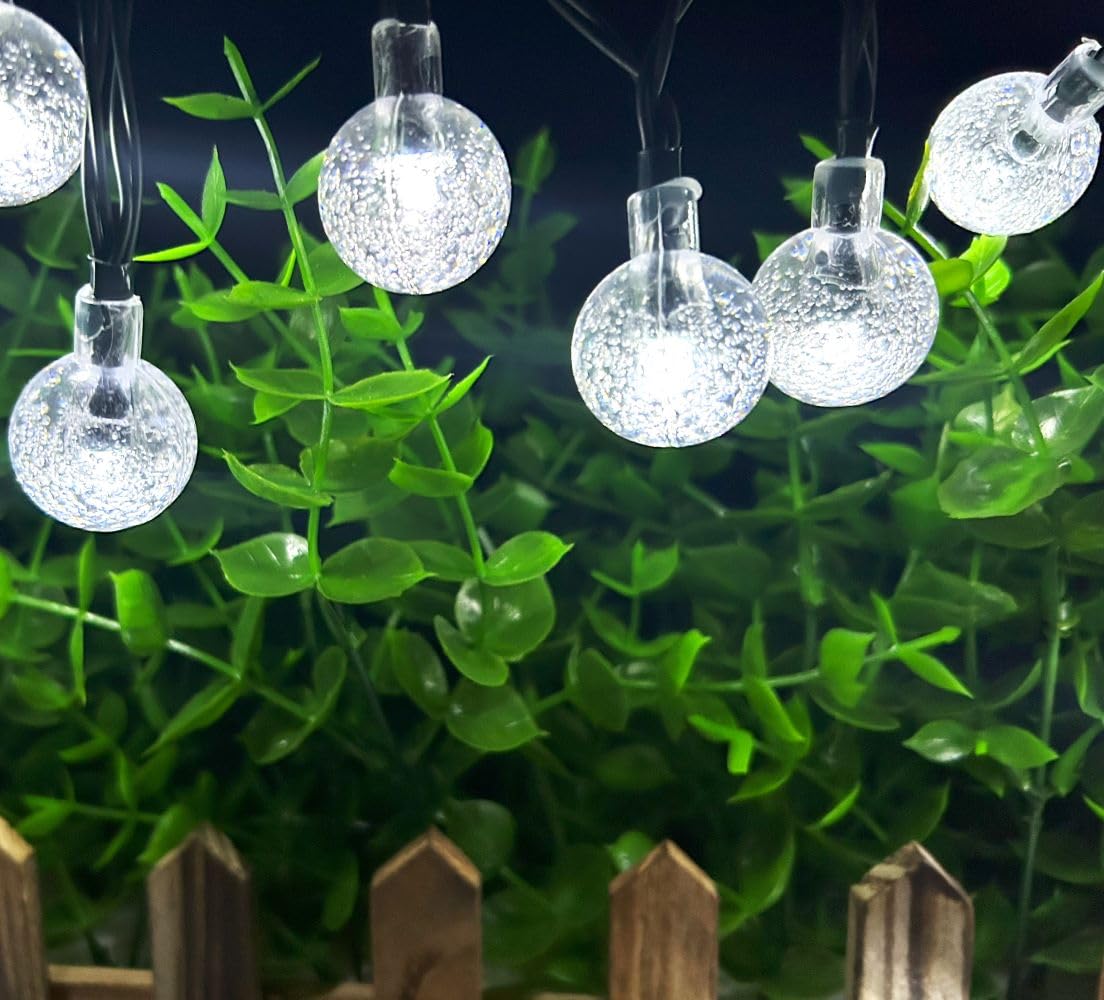 SPLOcolor Solar String Lights Outdoor, 20ft Waterproof 30 LEDs 8 Modes Crystal Globe Solar String Fairy Lights Backyard Patio Christmas Lights
