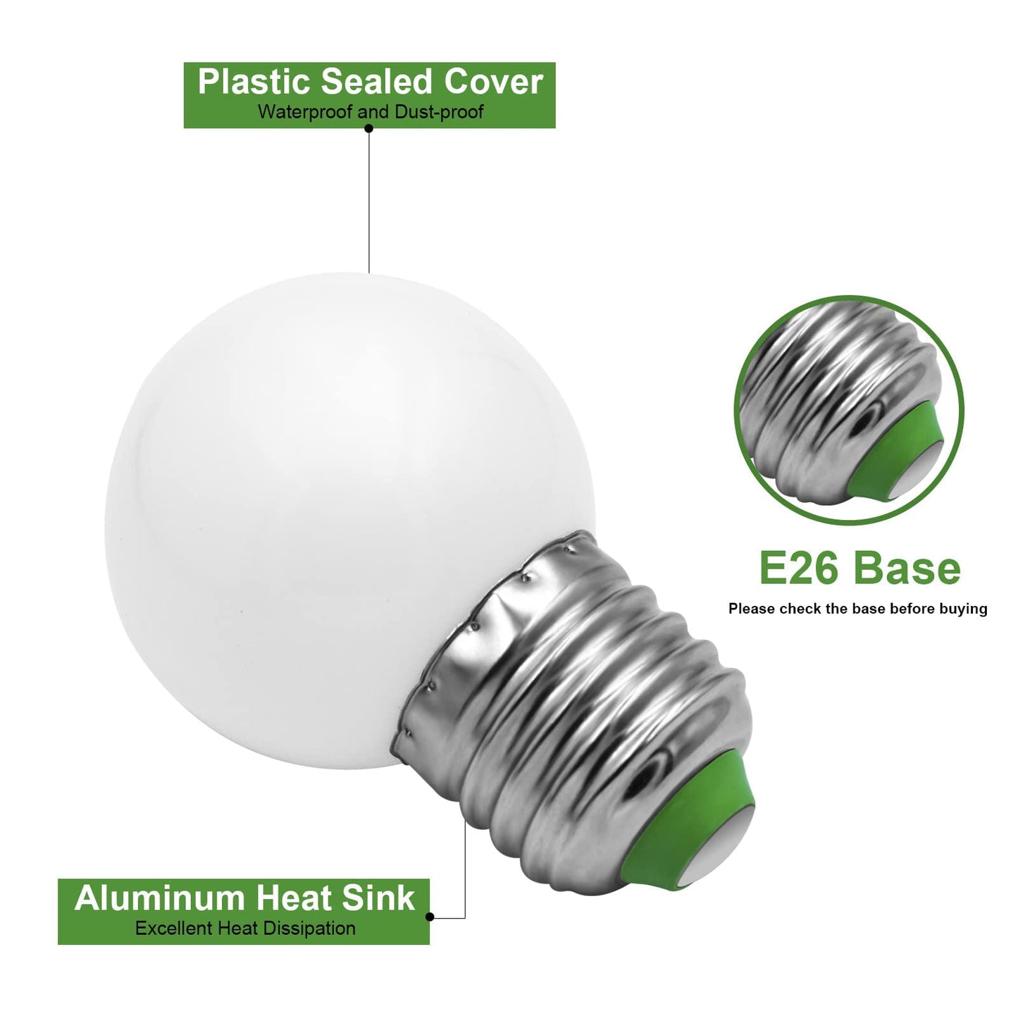 LFLAMPON G14 G45 Edison Globe Bulb 3W 120V Cool White 6000K 2-Pack