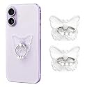 2PcsTransparent Phone Ring Holder Grip, Clear Butterfly Cell Phone Ring Holder Stand with Diamonds,360°Rotation Finger Grip Ring Kickstand Compatible