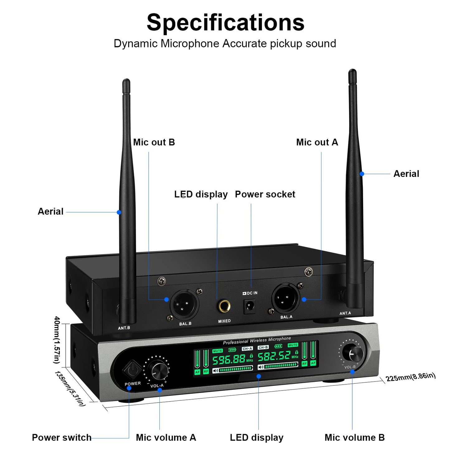 GDPONRM Wireless UHF Microphone System,W/2 Handhelds,Auto Scan,2x50 UHF Frequencies,200ft Range,Dynamic Microphone for Singing,Karaoke,Church
