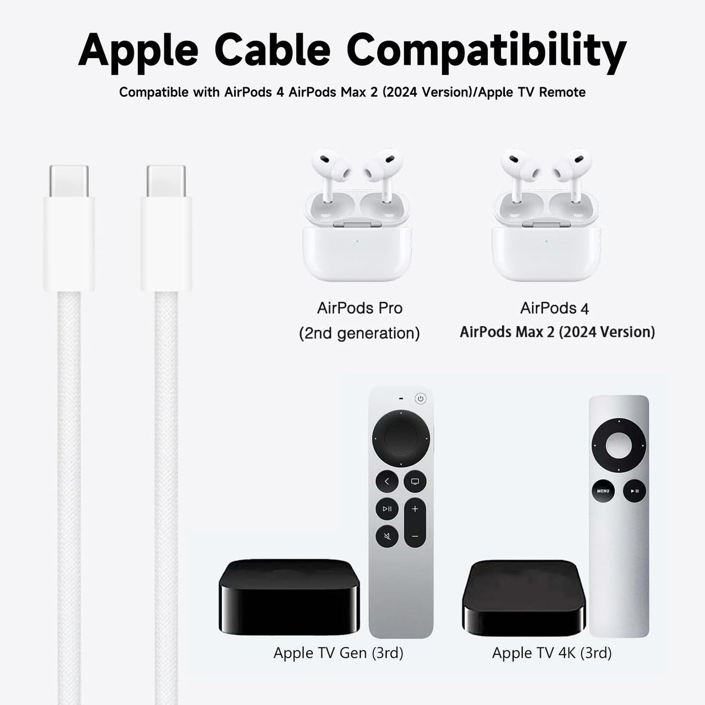 6FT AirPods 4 USB C Cable 20W Wall Charger for AirPods 4 Gen, AirPods Pro 2 2nd, AirPods Max 2 (2024), Apple TV Remote 3rd/4th gen,TV 4K/Siri Remote 3