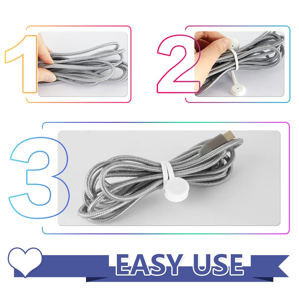Kanemc White Magnetic Cable Ties 10-Pack, Silicone Cord Twist Ties Magnet Strap For Charging Wire Organizer, Earphone Cords Wrap, Fridge Magnets