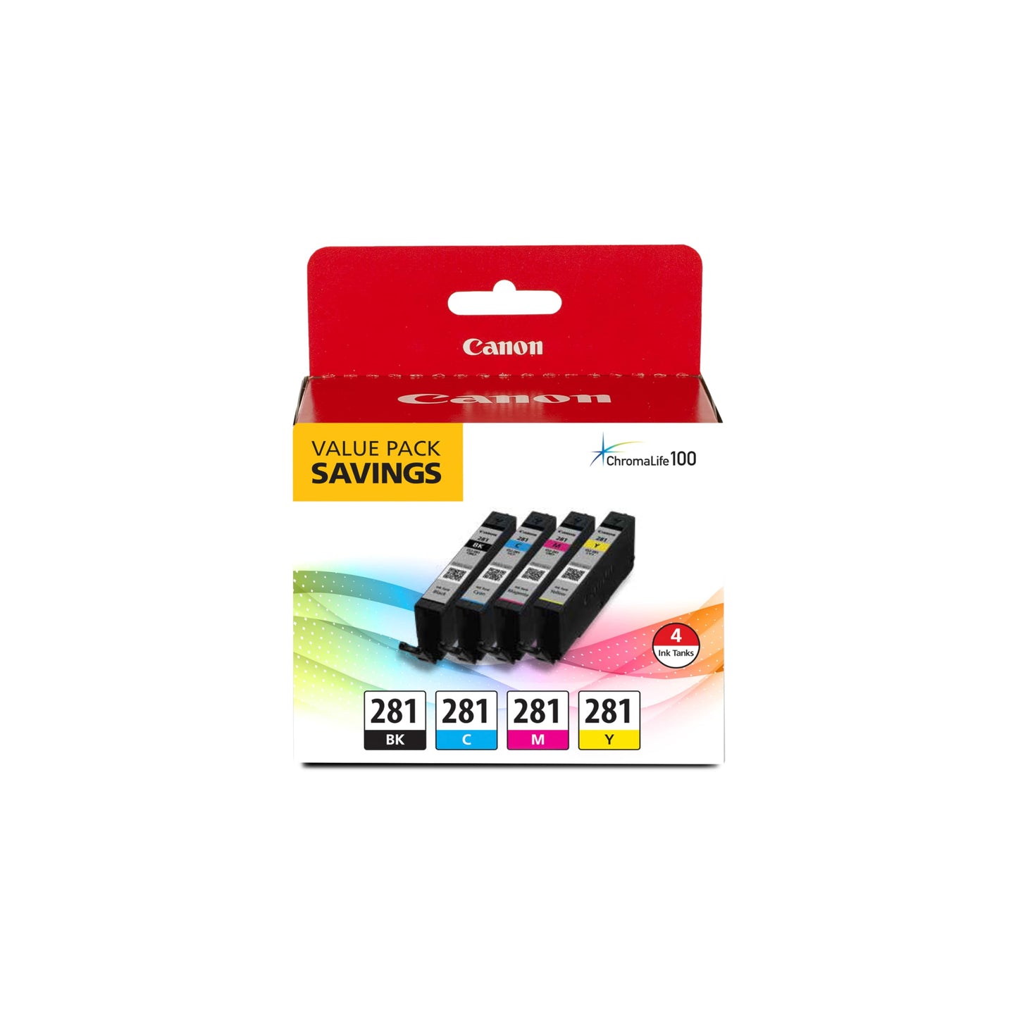 Canon CLI-281 Black, Cyan, Magenta and Yellow 4 Ink Pack, Compatible to TR8520, TR8620 Series, TS9120, and TS6210 Printers