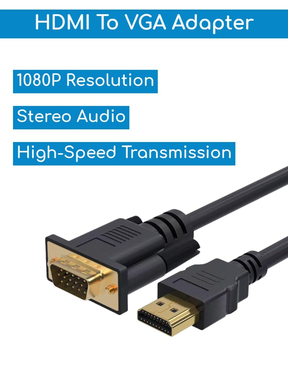HDMI to VGA Cable Adapter VGA to HDMI Cable Male to Male Gold-Plated for PC Computer Laptop Video Adapter Converter for Monitor Projector Hdmi-To
