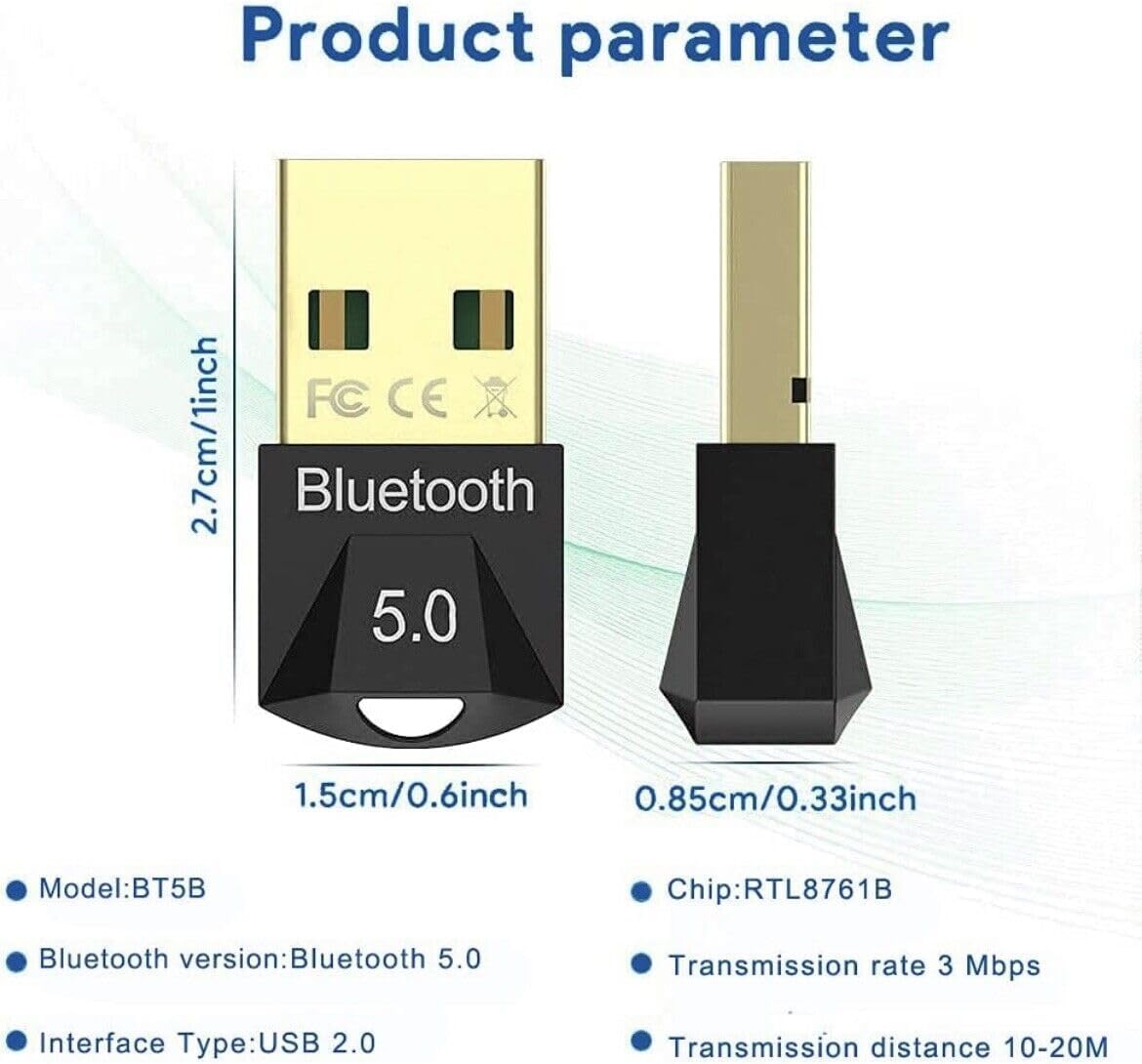 Bluetooth USB Dongle Stick, Bluetooth Adapter 5.0 Receiver Audio Aux Transmitter Wireless USB Receiver for Keyboard, PC, Mobile