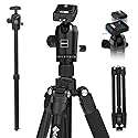 GEEKOTO 65" Carbon Fiber Camera Tripod,Heavy Duty Tripod with 360° Ball Head, 1/4" Quick Release Plate, Supports 26.5 lbs, Converts to Monopod