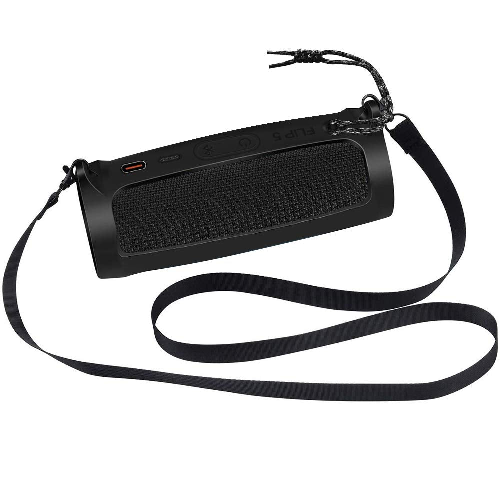 Silicone Case for JBL FLIP 5 Waterproof Portable Bluetooth Speaker, Gel Soft Skin Rubber Cover, Travel Carrying Storage Bag Pouch with Shoulder Strap